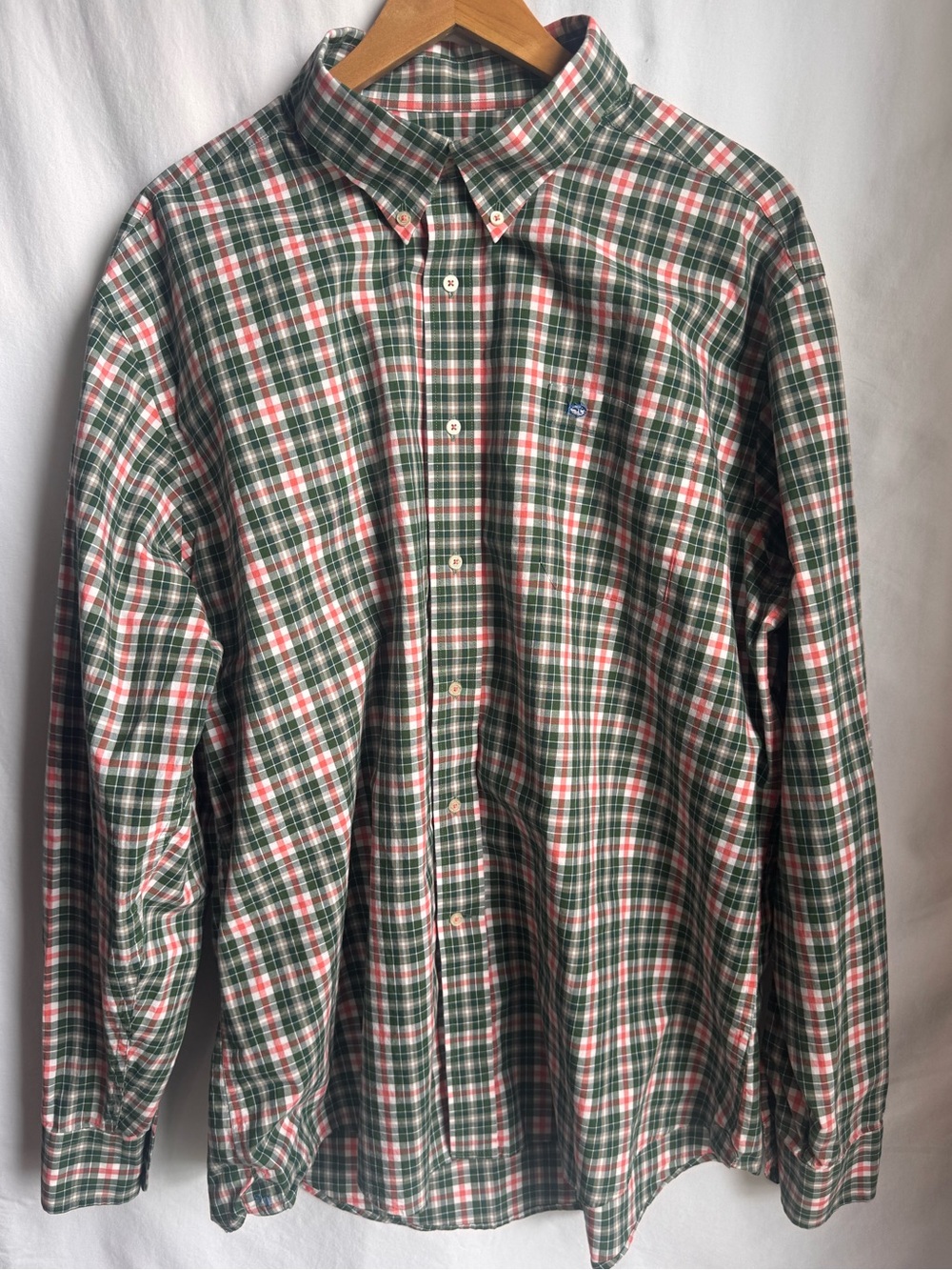 Southern Tide Green, Red & White Plaid Button-Down Shirt